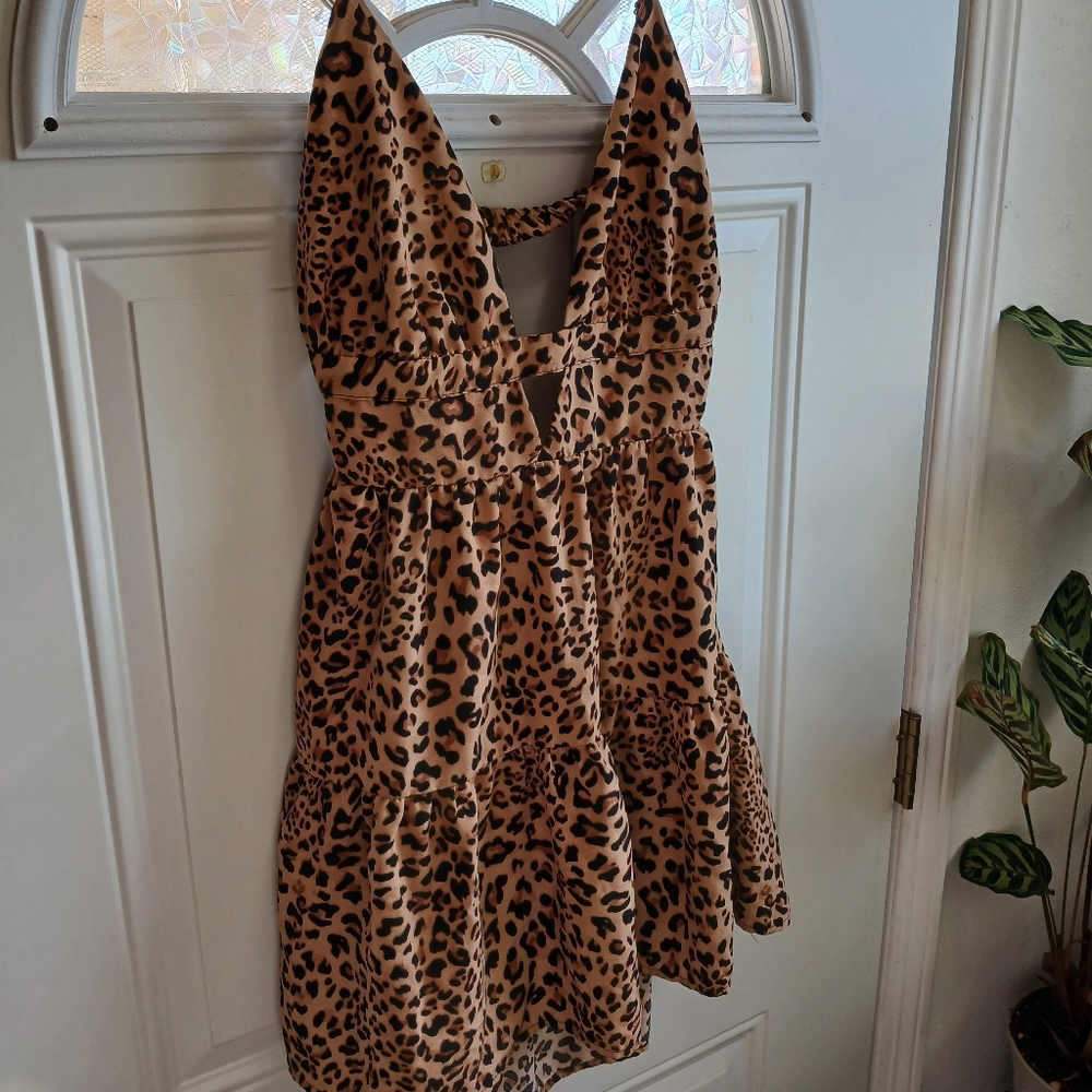 SHEIN leopard Print Cocktail Flirty Summer Open Back Dress Size 12